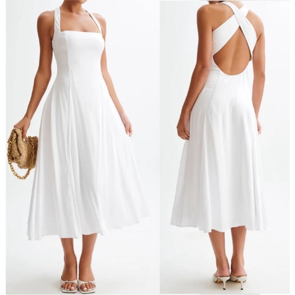 Meshki White Midi Dress with Cross Back